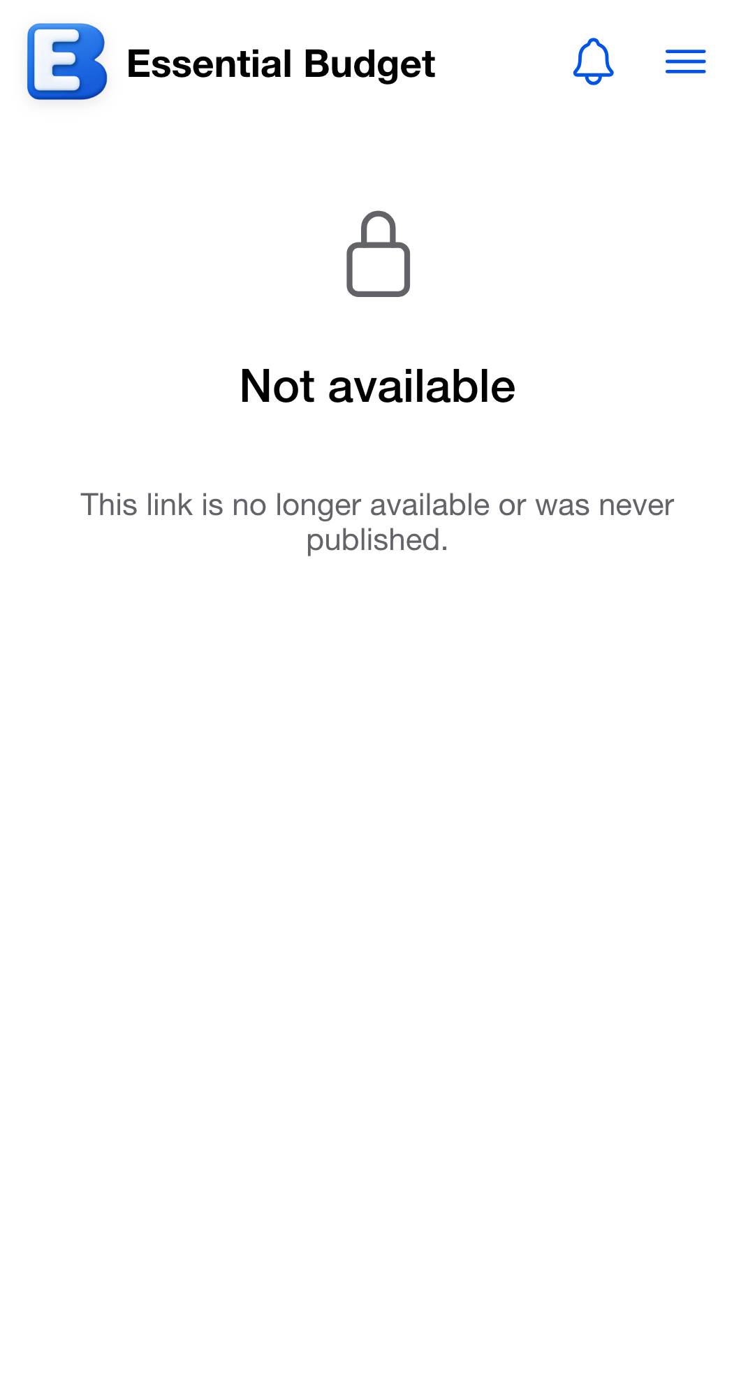 The Not available state of a published link: a heading reading Not available above the line This link is no longer available or was never published.